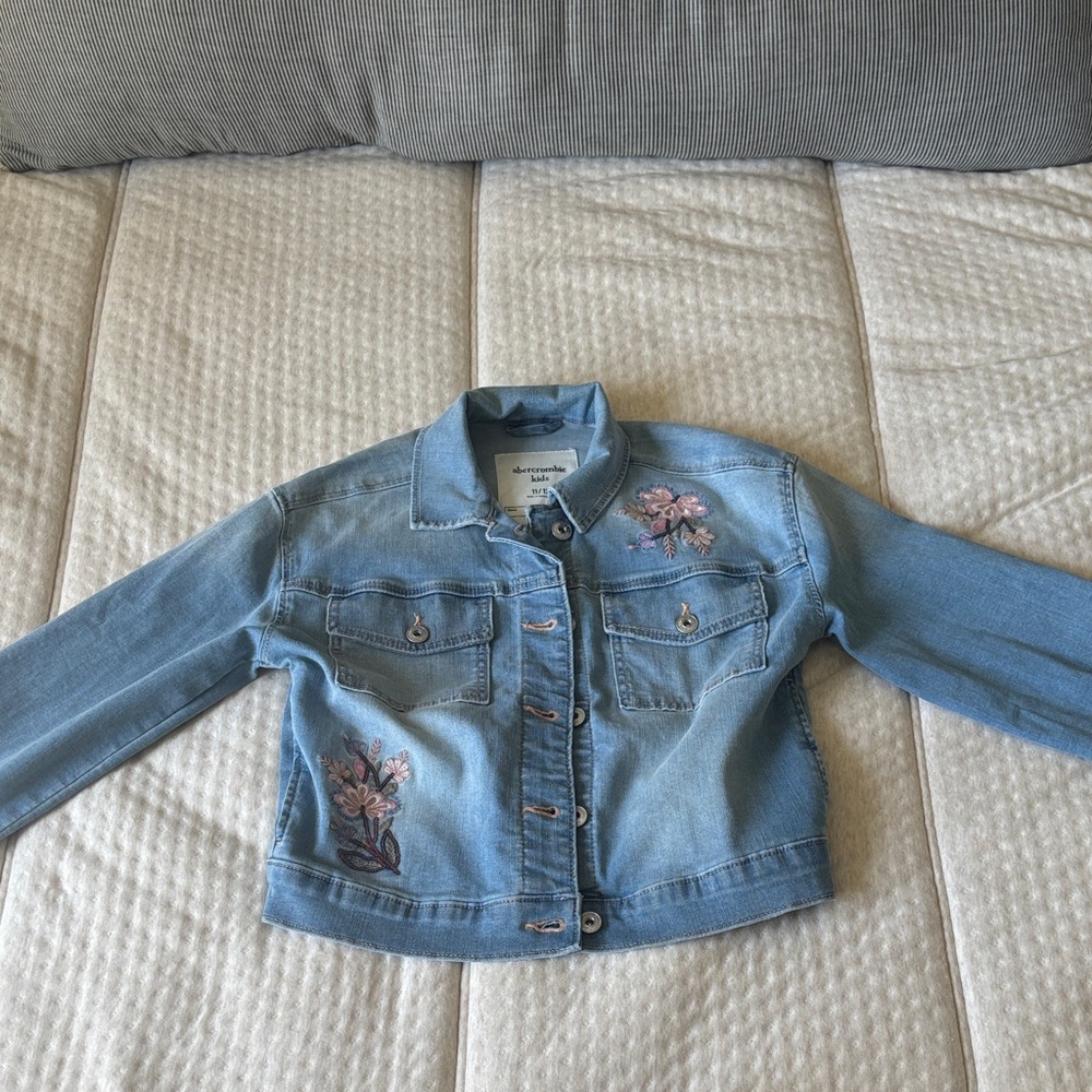 Abercrombie Kids Blue Jean Jacket with Pink Floral Accents